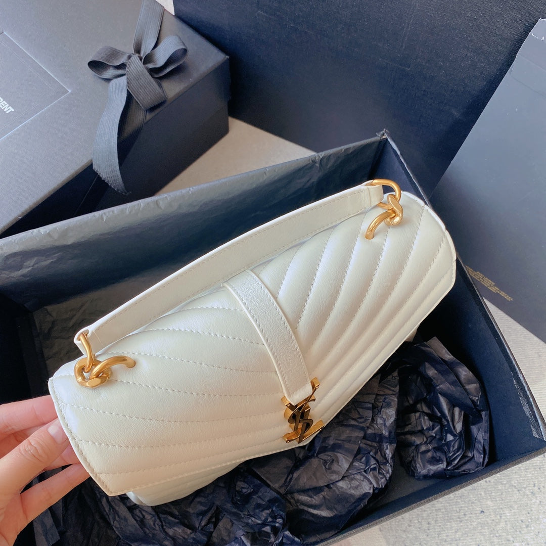 COLLEGE MEDIUM 24 IN WHITE LAMBSKIN GOLD HARDWARE mysite