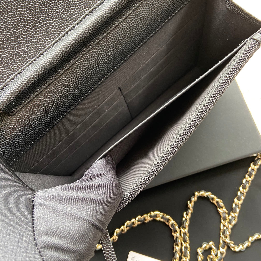 CC Classic Woc 20cm Black Grained Calfskin Diamond Gold Hardware mysite