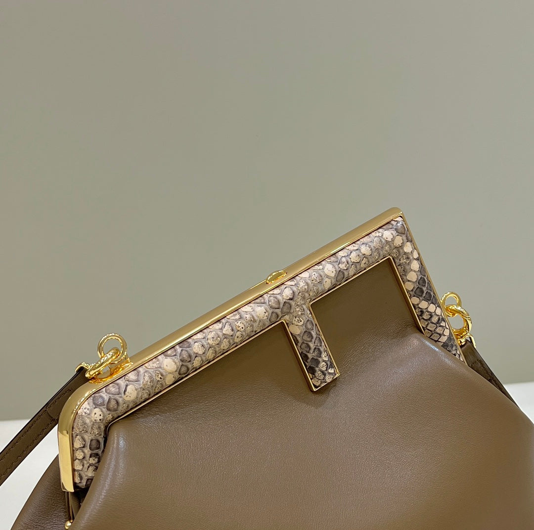 FENDI FIRST SMALL 26 COFFEE BROWN LEATHER BAG WITH EXOTIC DETAILS mysite