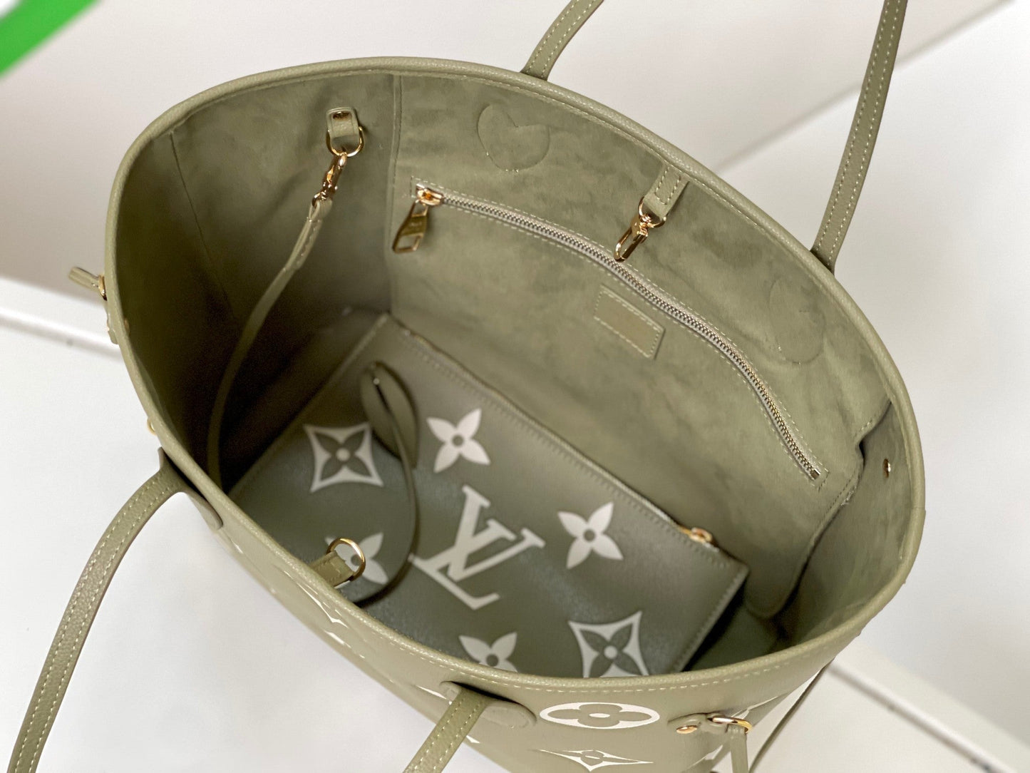 NEVERFULL MM 32 KHAKI CREAM MONOGRAM EMPREINTE LEATHER mysite