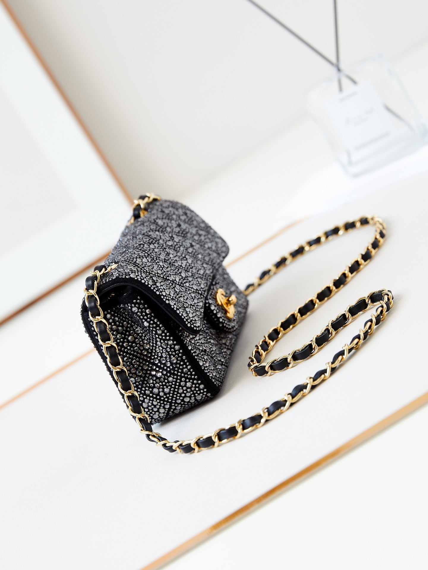 24b mini flap bag 20cm black lambskin silver diamond mysite