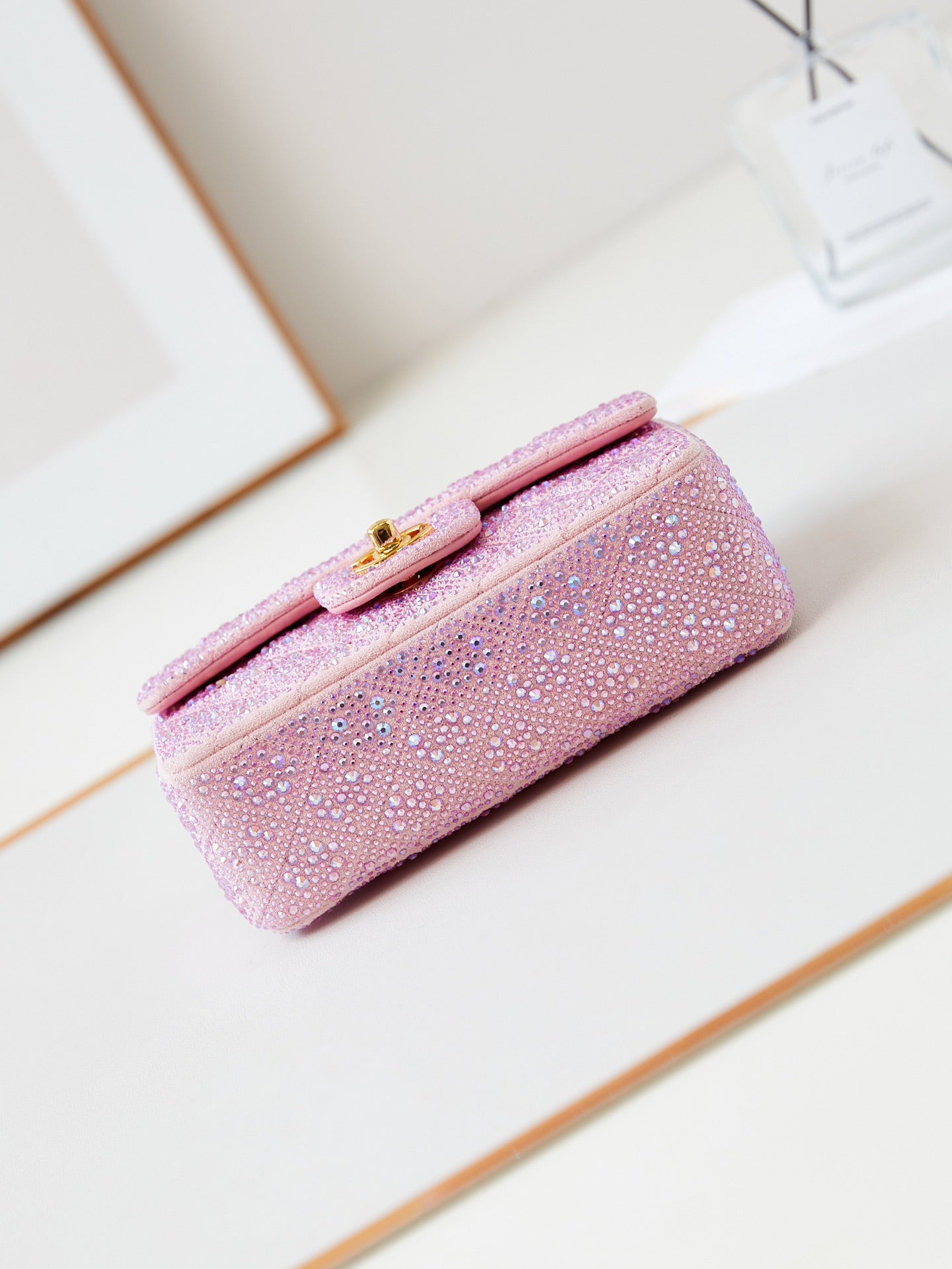 24b mini flap bag 20cm pink lambskin silver purple diamond mysite