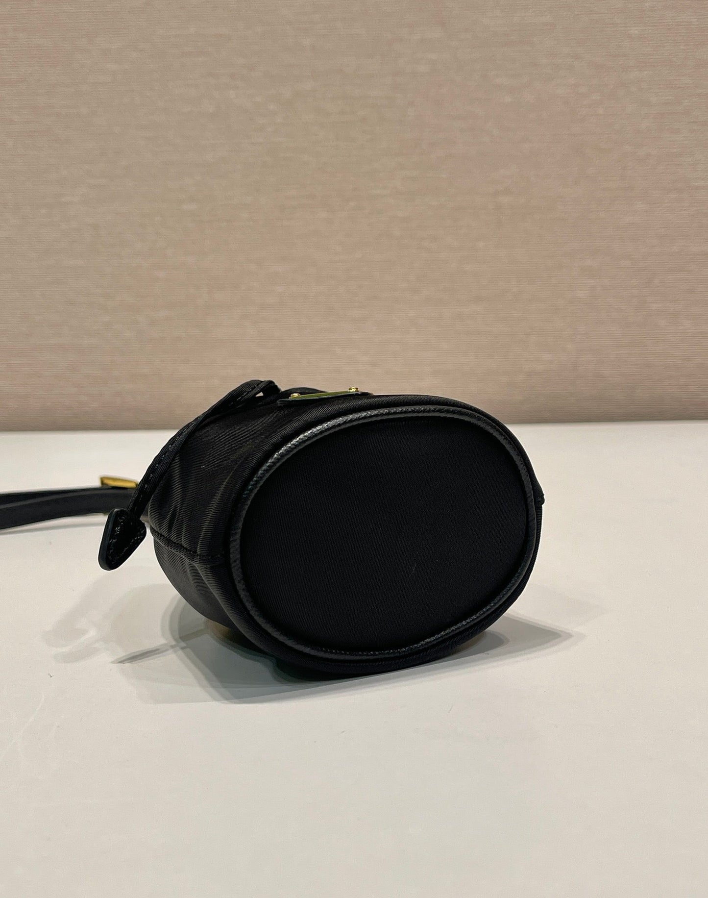 MINI BUCKET BAG 10 IN BLACK RE-NYLON AND SAFFIANO LEATHER STRAP mysite