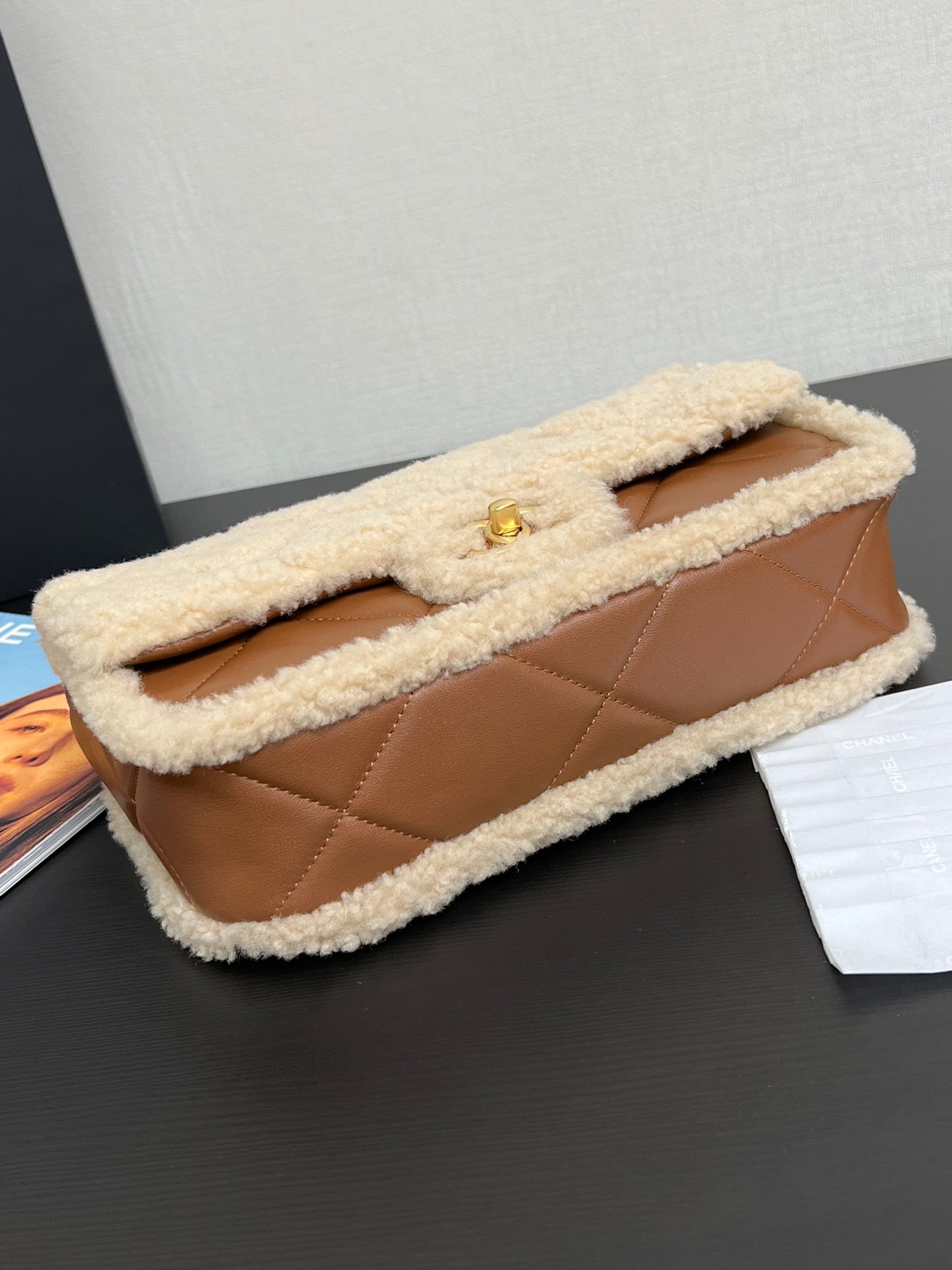 Flap Bag Small 23cm Beige Brown Sherling Lambskin Gold Hardware mysite