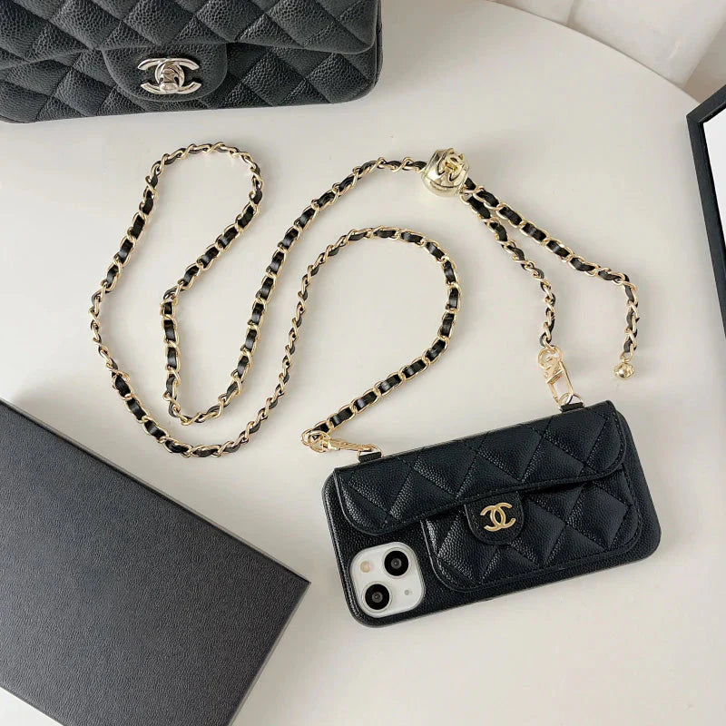 Chanel Genuine Leather Wallet Leather Crossbody Bag Phone Case For iPhone 17 / 16 / 15 / 14s mysite