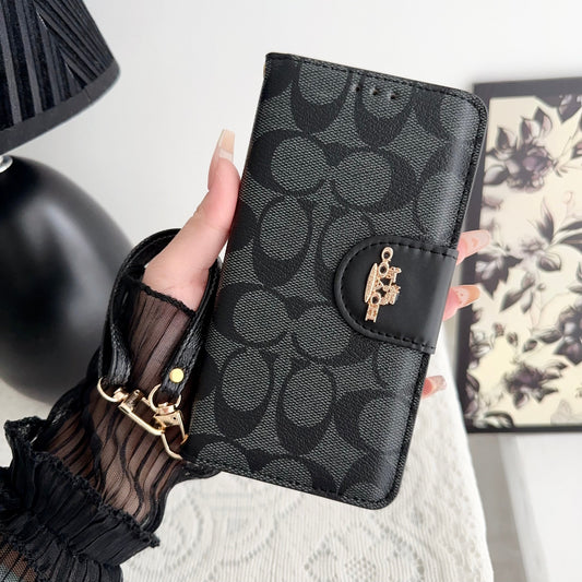 Coach iPhone Case Leather Flip Case with Card Holder Black-PTK241622-ss mysite