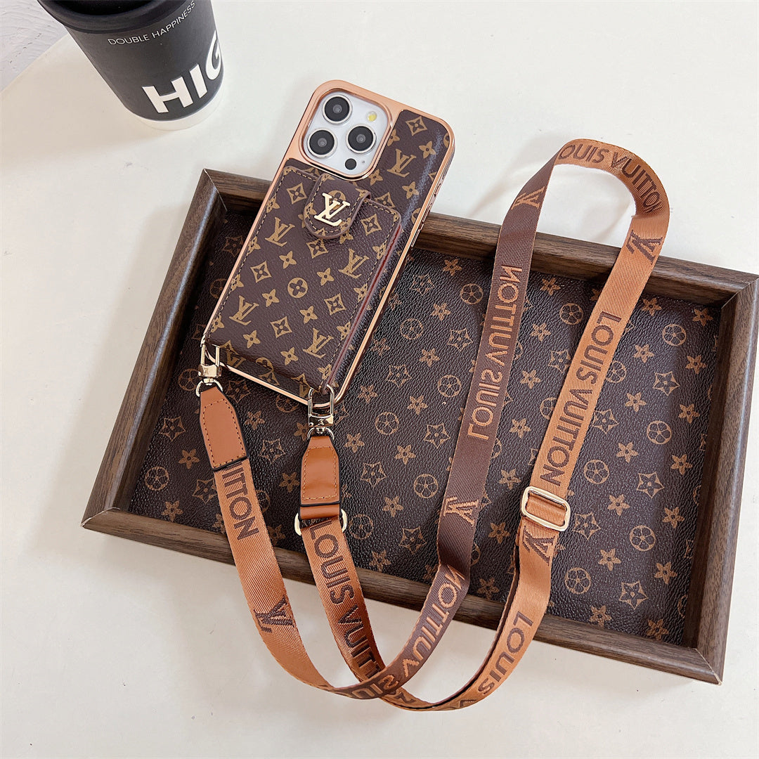 LUXURY ELECTROPLATING MONOGRAM CARD HOLDER CROSSBODY IPHONE CASEs mysite