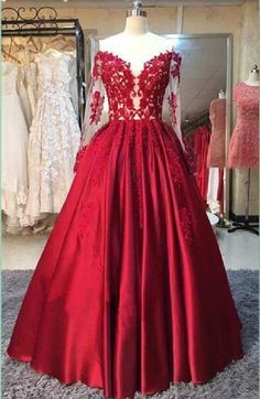 Cute Prom Dress, Ball Gown Prom Dress, Red Lace Evening Dress, Evening Dress With Sleeves, Evening Dress Lace cg10427s mysite