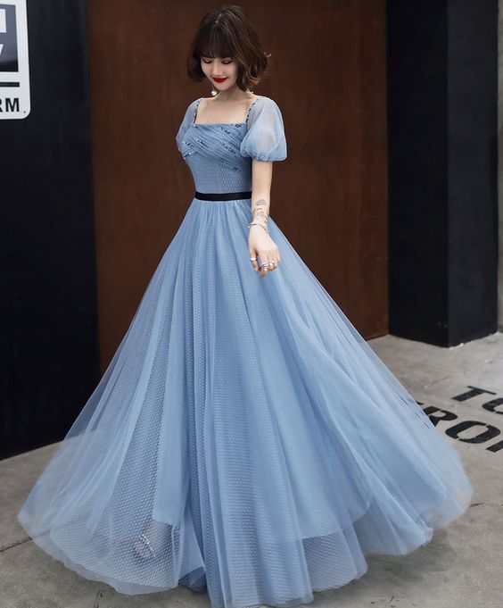 Elegant Blue Tulle Long Ball Gown prom Dress Evening Dress cg21894s mysite