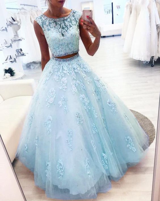 New Arrival Blue Two Pieces Tulle Beaded Ball Gown Prom Dresses cg22724s mysite