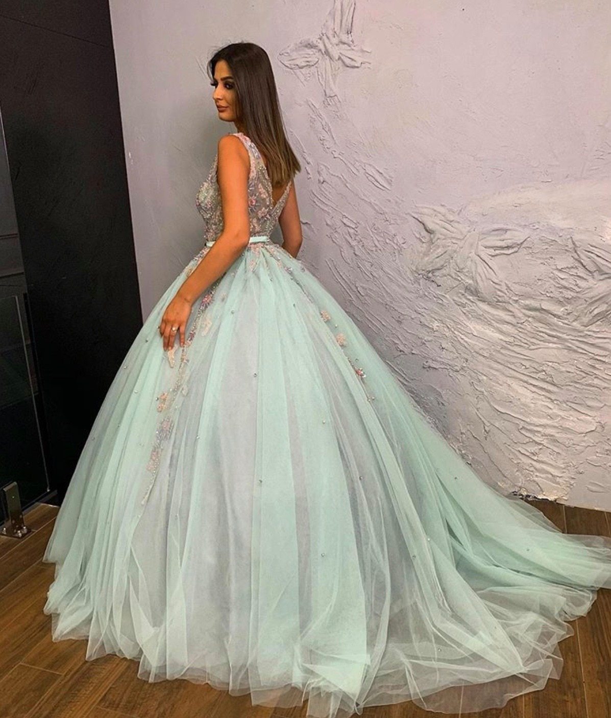 Elegant Crystal Embellished Tulle Ball Gown Prom Dresses cg23669s mysite