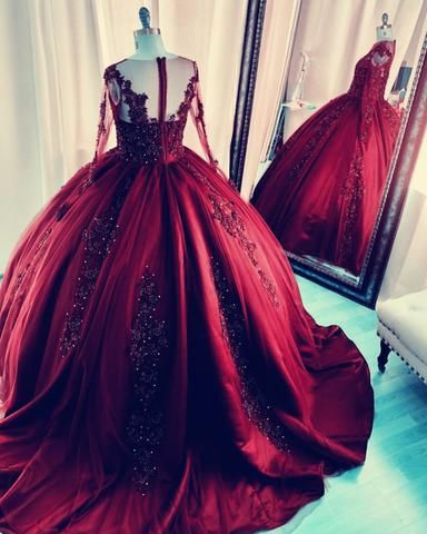 Long Sleeves Ball Gown prom dress Quinceanera Dresses Lace Appliques cg23739s mysite