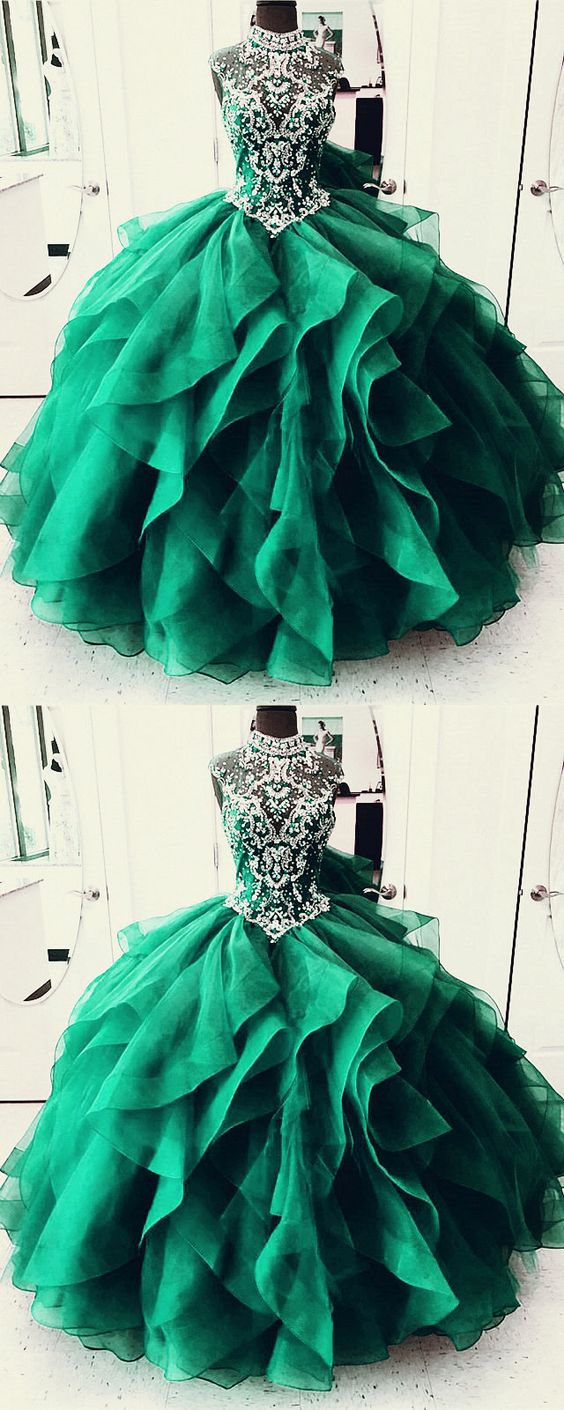 O-Neck Sleeveless Top Beads Ball Gown prom dress ,Tulle Quinceanera Dress cg6339s mysite