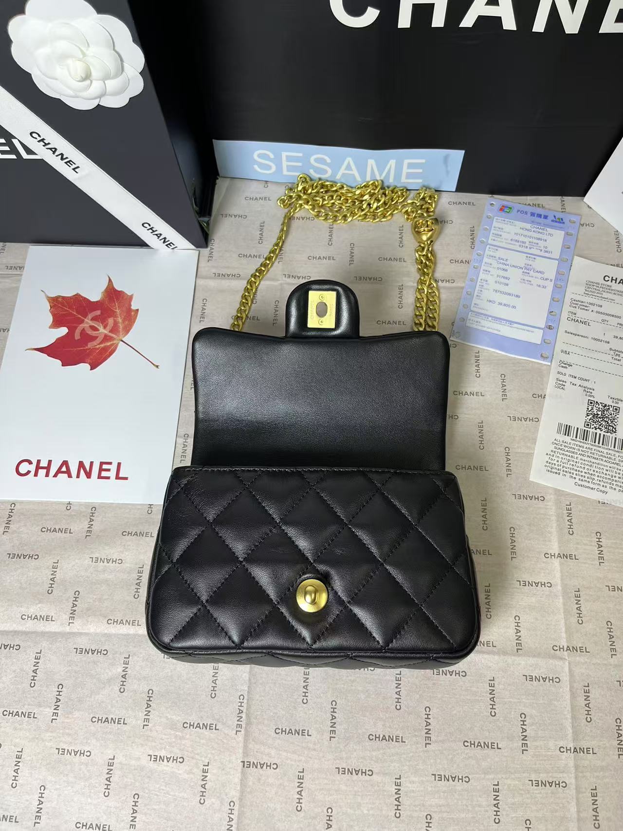 25C Mini Flap 19cm Black Lambskin Gold Heart Hardware mysite