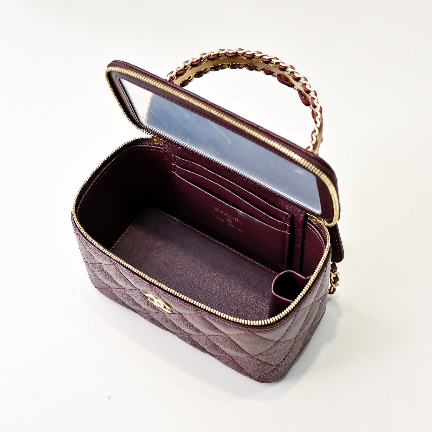 CC 24A Vanity Top Handle 16cm Burgundy Grained Calfskin Gold Hardware mysite