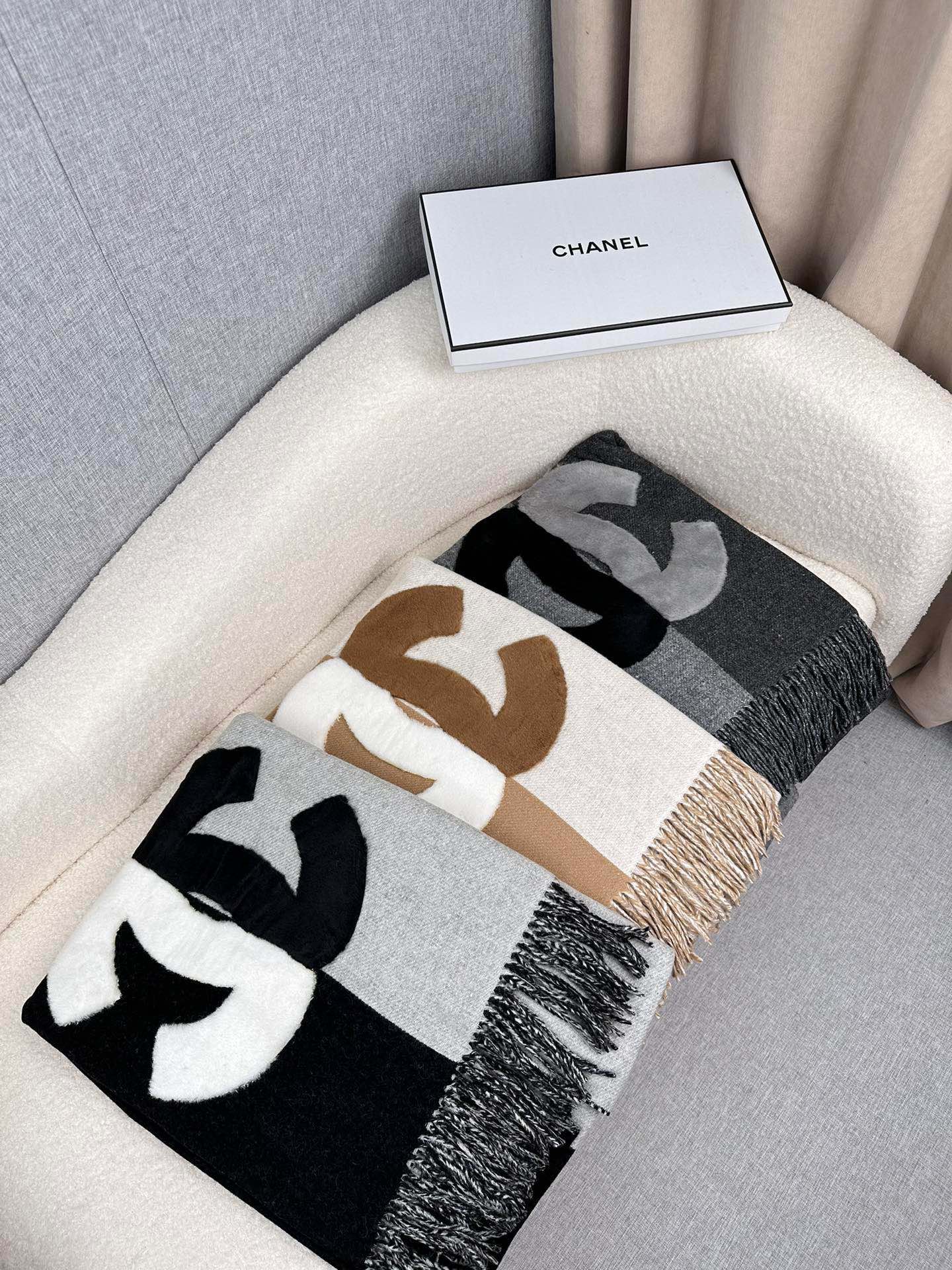 SCARF 200 CM IN BLACK MIX HARBOR GRAY CASHMERE AND WOOL 399797 mysite