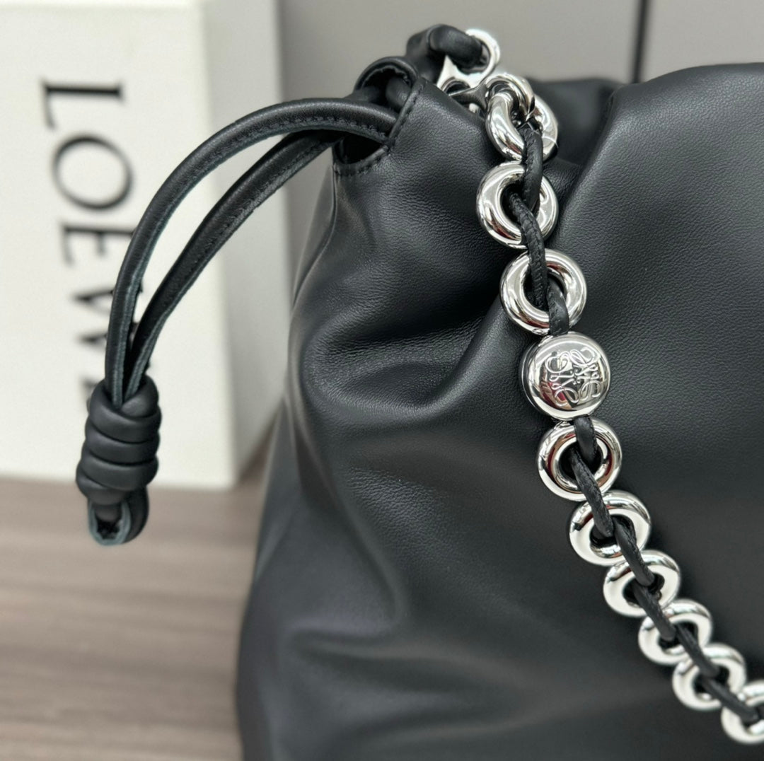 LOE LARGE 41 FLAMENCO PURSE BUCKET IN BLACK LAMBSKIN SILVER HARDWARE mysite