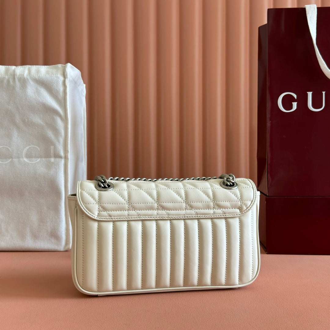 Gucci GG Marmont 26 Bag with Silver Hardware White Calfskin 248240 mysite