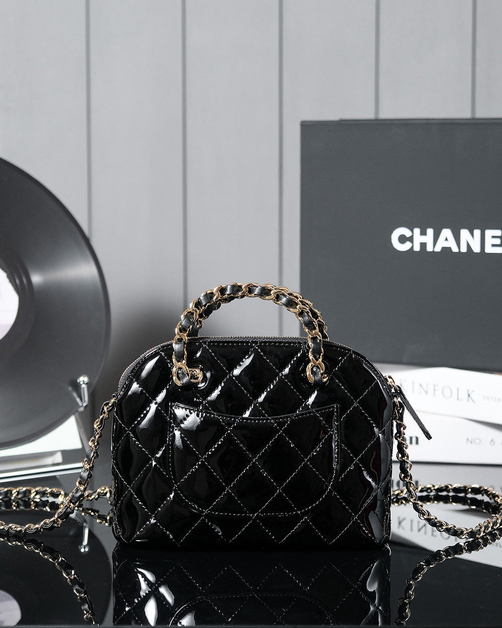 SMALL SHOPPING BAG 20 IN BLACK GLOSSY CALFSKIN GOLD HARDWARE mysite