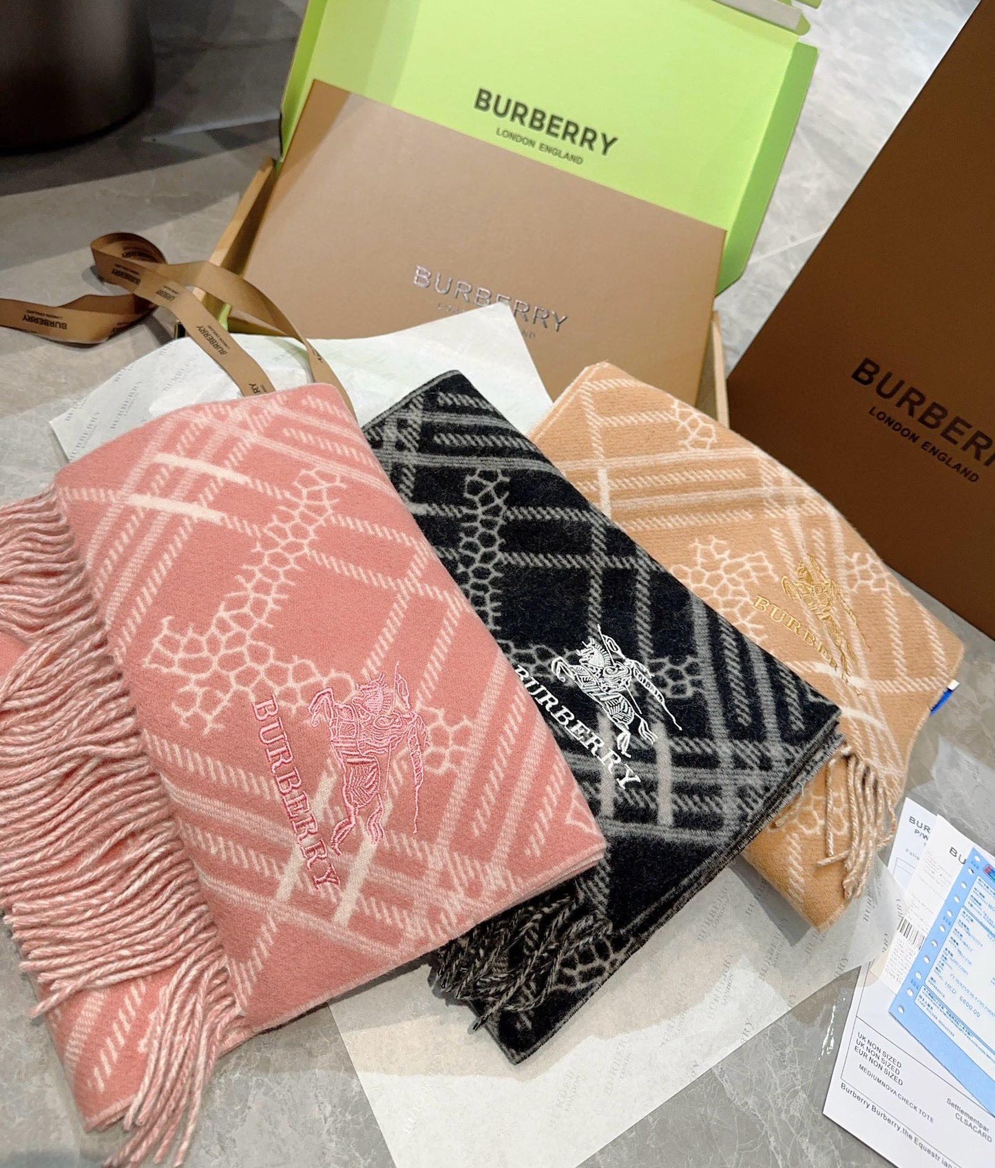 CLASSIC CHECK SCARF 168 CM IN ROSE PINK CASHMERE 396321 mysite