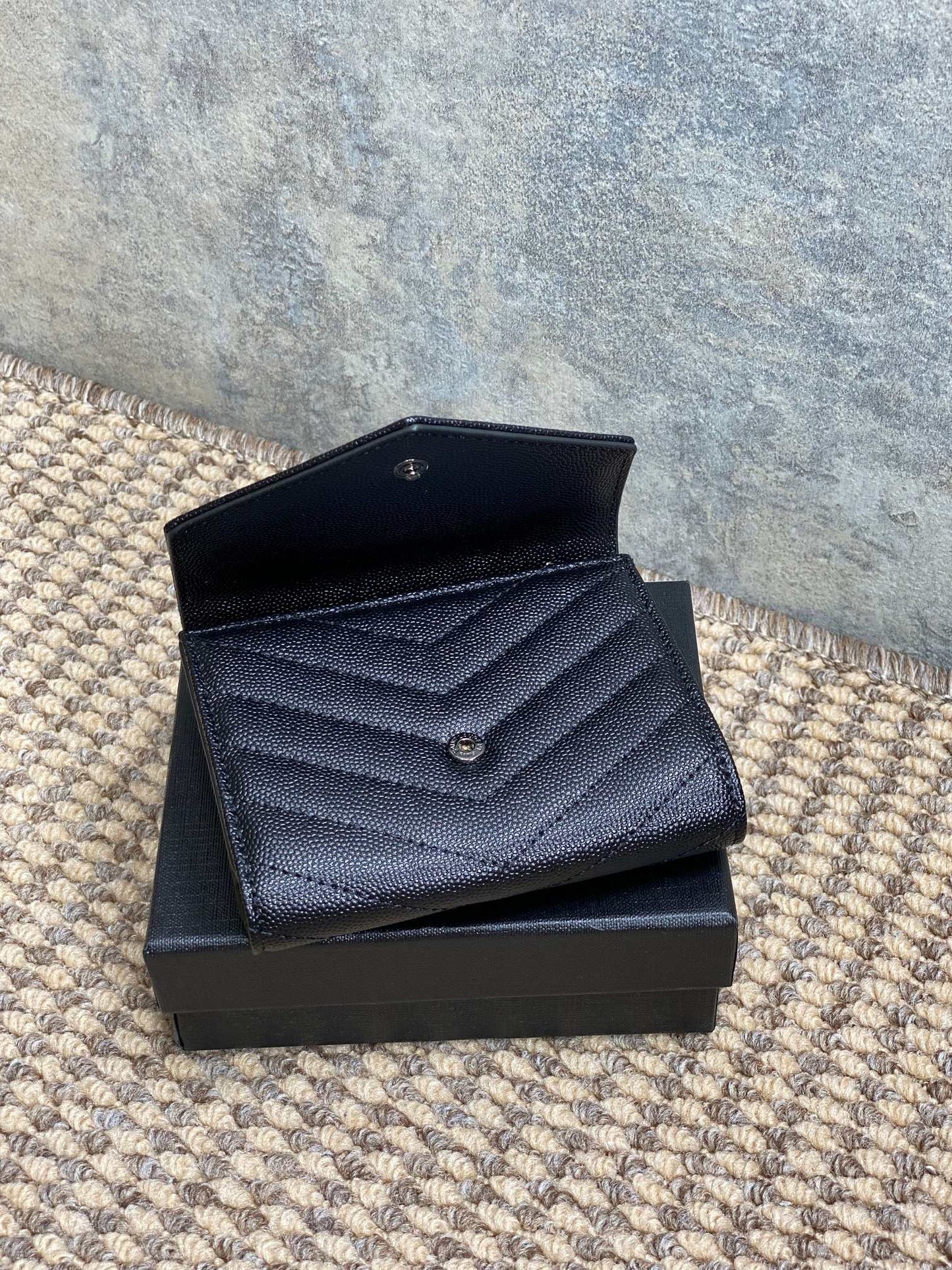 YSL Compact Flap Cassendre Wallet 10cm Full Black Leather mysite