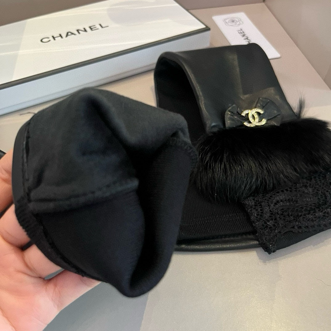 FINGERLESS LONG GLOVES IN BLACK LAMBSKIN WITH RABBIT FUR 465798 mysite