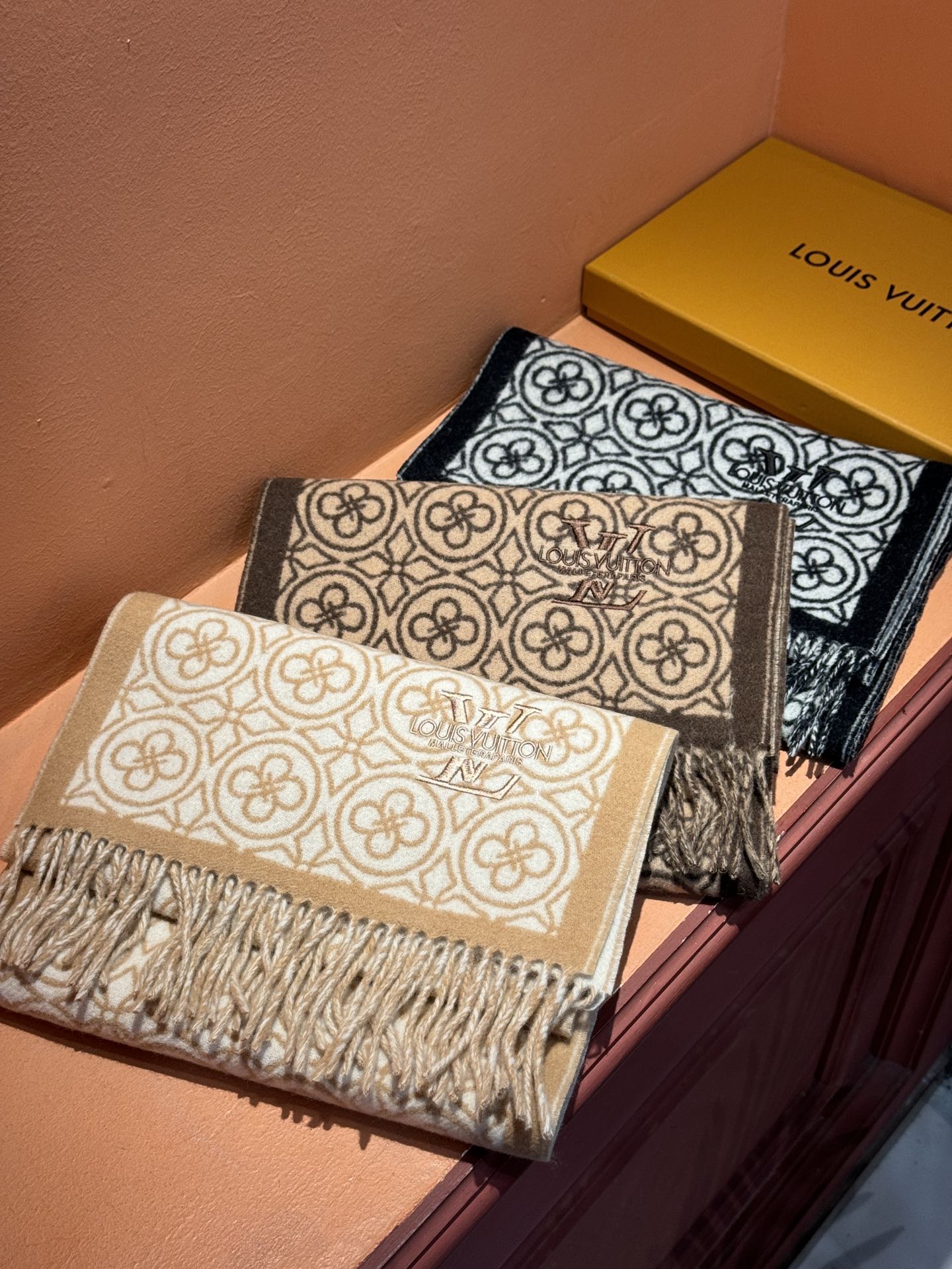 FLOWER MONOGRAM SCARF 180 CM IN BLACK MIX WHITE CASHMERE 388305 mysite