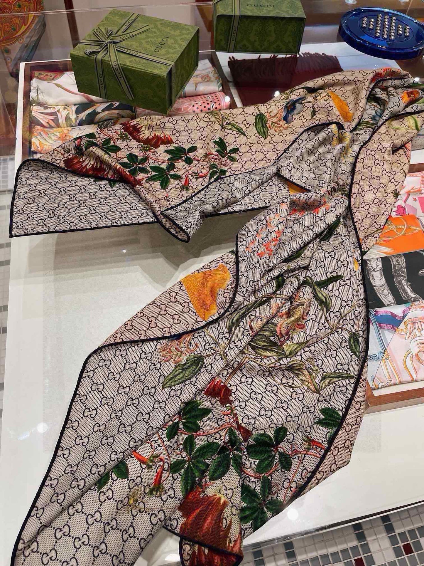 SCARF 180 CM IN KHAKI BROWN MONOGRAM CASHMERE 405276 mysite