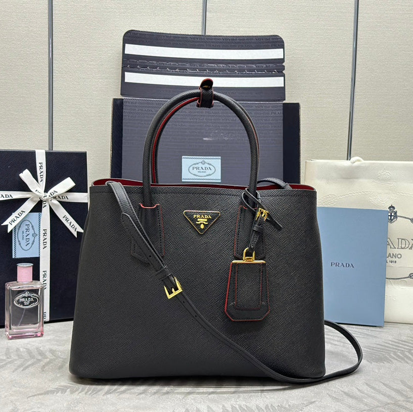 Prada Double Tote Bag Black Red Grain Leather mysite