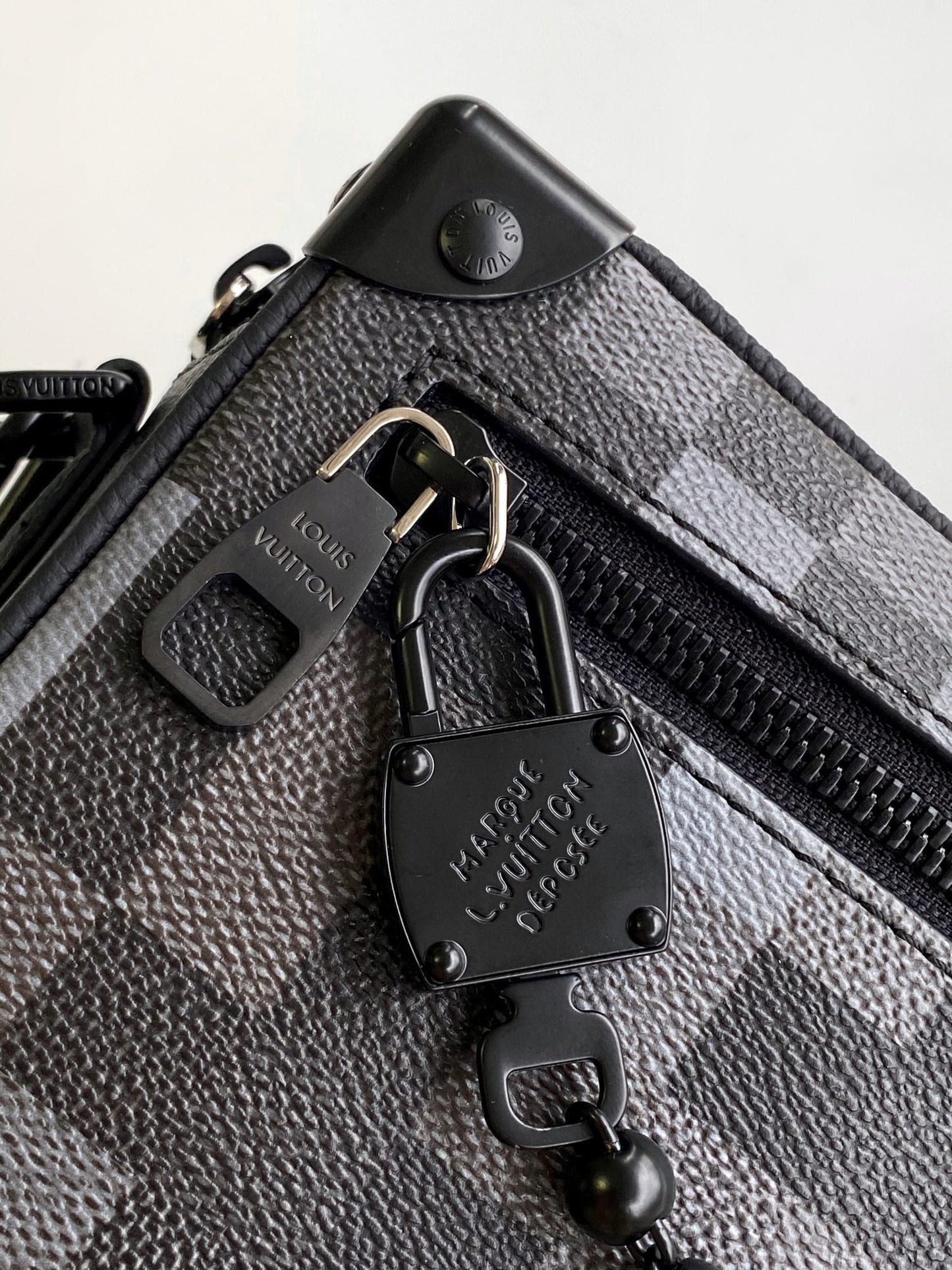 Lv Mini Soft Trunk 18.5 Black Damoflage Black Canvas- Black Metal mysite