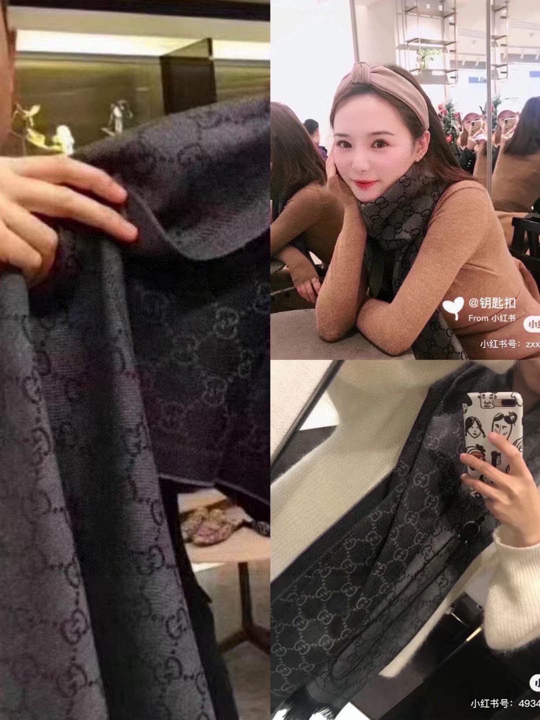 SCARF 180 CM IN BLACK GG PATTERN MONOGRAM WOOL 407525 mysite