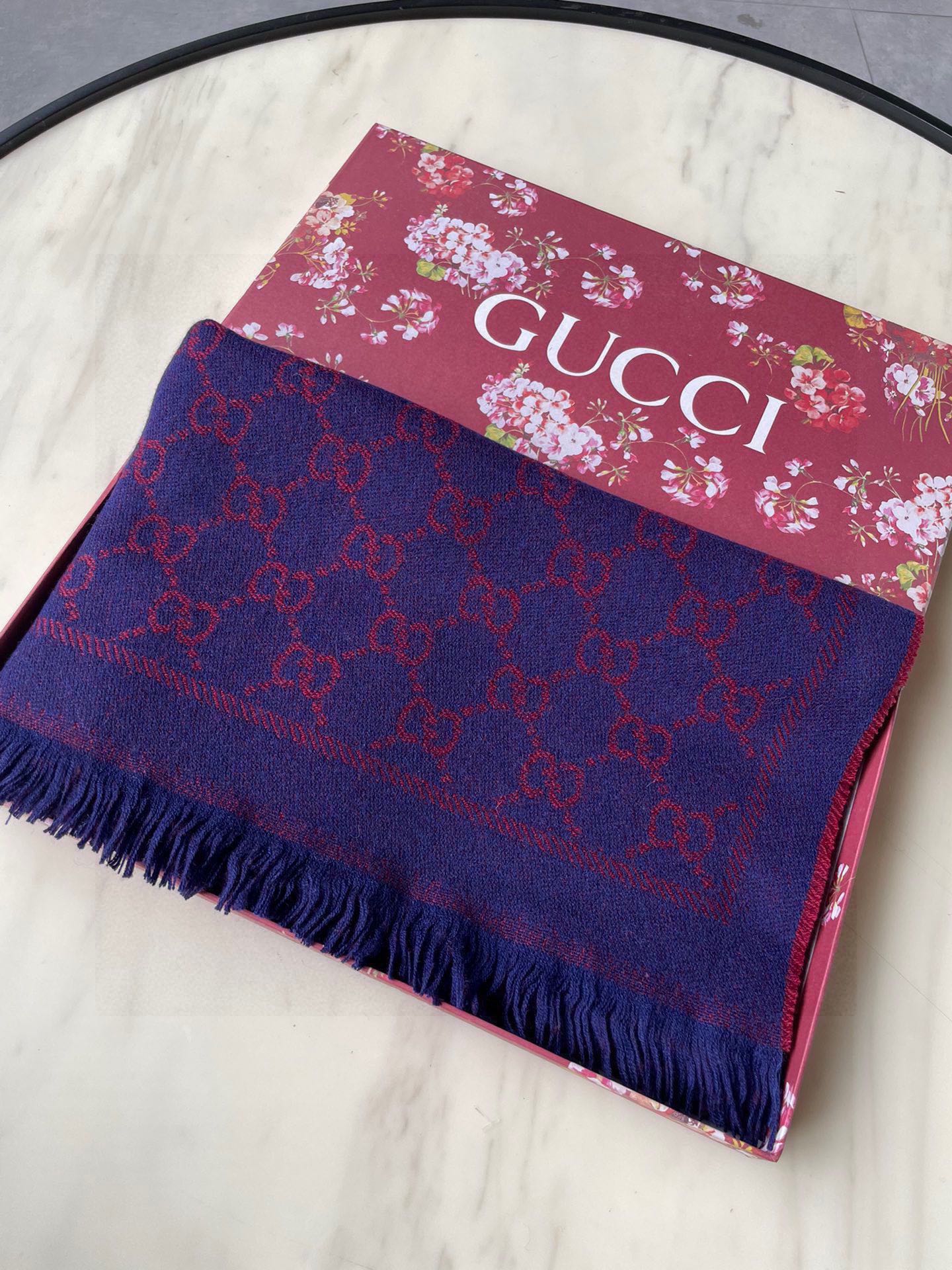 SCARF 180 CM IN VIOLET PURPLE GG PATTERN MONOGRAM WOOL 407526 mysite