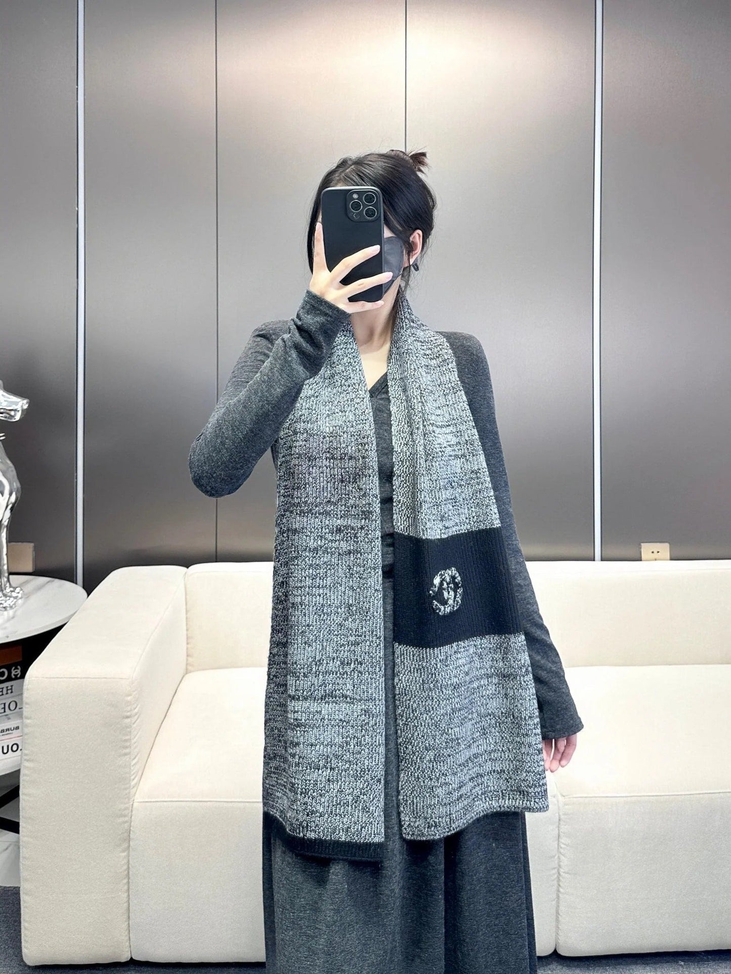 SCARF 180 CM IN SHARK GRAY MIX BLACK CASHMERE 389977 mysite