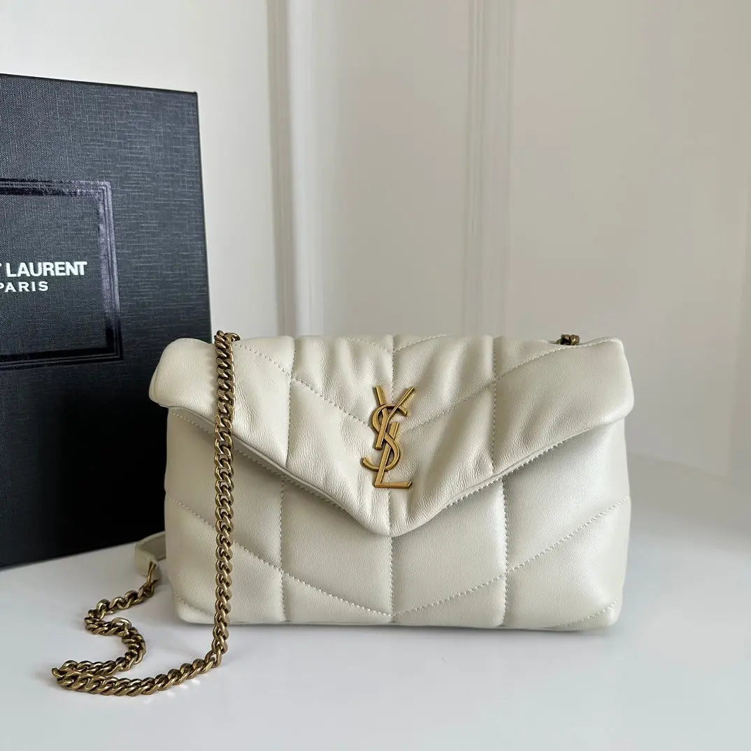 YSL  Loulou Puffer Toy Bag In Quilted Lambskin White Size 23x15.5x8.5 mysite