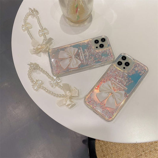 Quicksand Gradient Color Bow-knot With Wristband For iPhone Case mysite