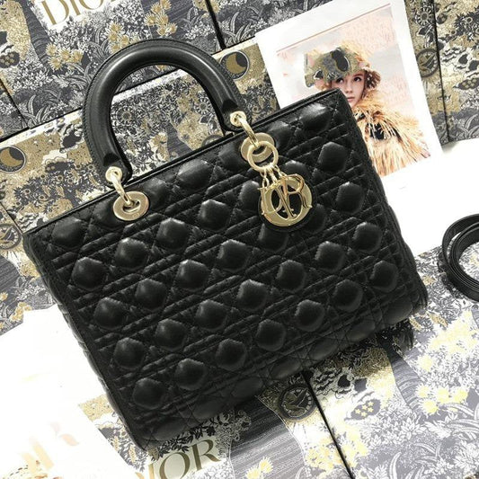 LARGE LADY BAG 32CM BLACK CANNAGE LAMBSKIN mysite