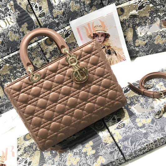 LARGE LADY BAG 32CM BEIGE CANNAGE LAMBSKIN mysite