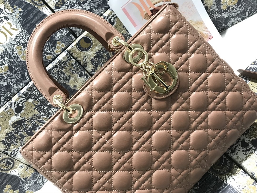 LARGE LADY BAG 32CM BEIGE CANNAGE LAMBSKIN mysite