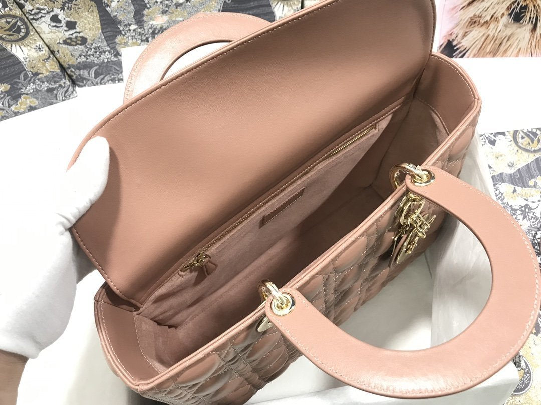 LARGE LADY BAG 32CM BEIGE CANNAGE LAMBSKIN mysite