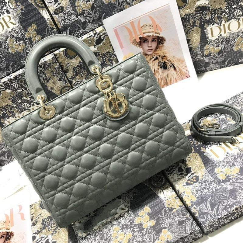 LARGE LADY BAG 32CM GRAY CANNAGE LAMBSKIN mysite