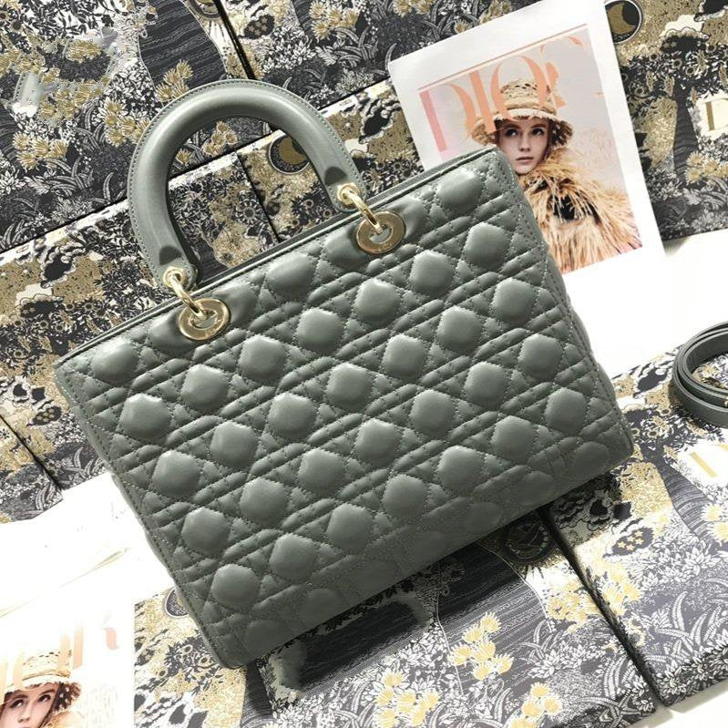 LARGE LADY BAG 32CM GRAY CANNAGE LAMBSKIN mysite