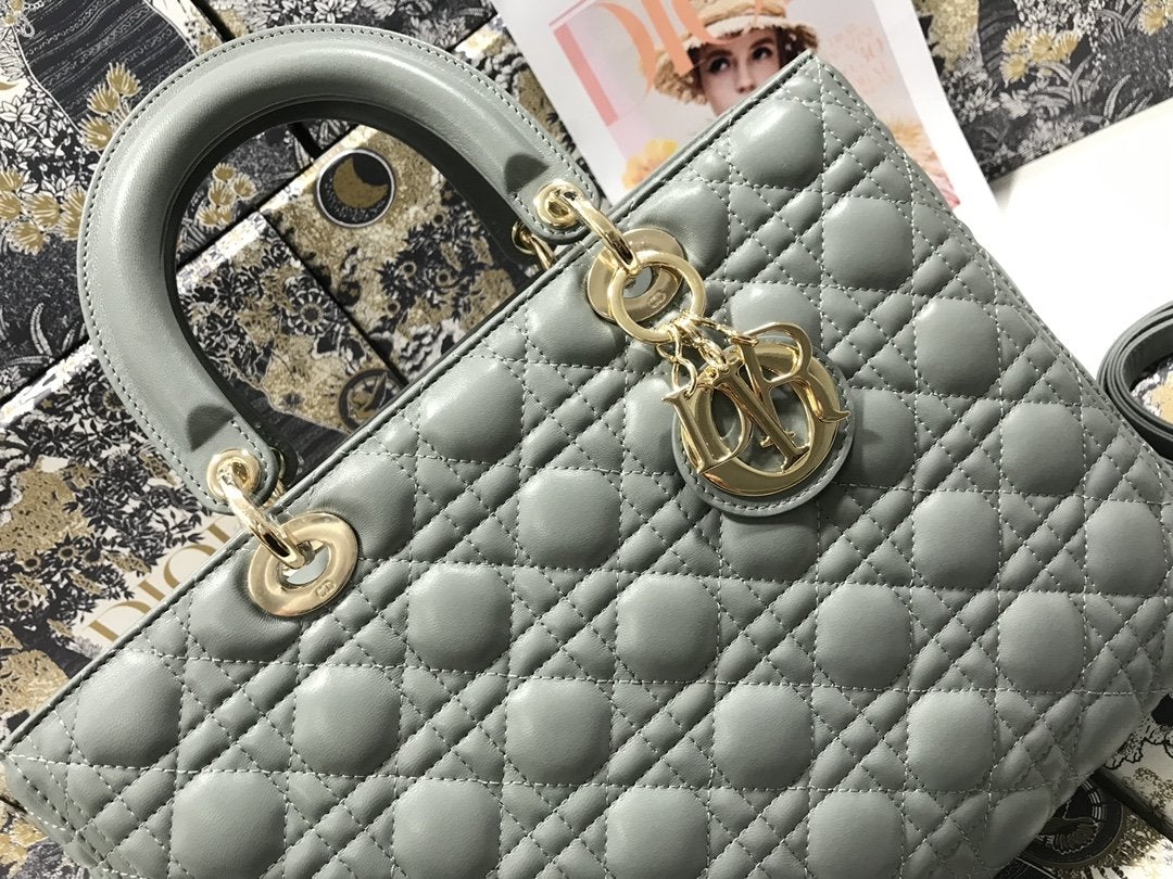 LARGE LADY BAG 32CM GRAY CANNAGE LAMBSKIN mysite