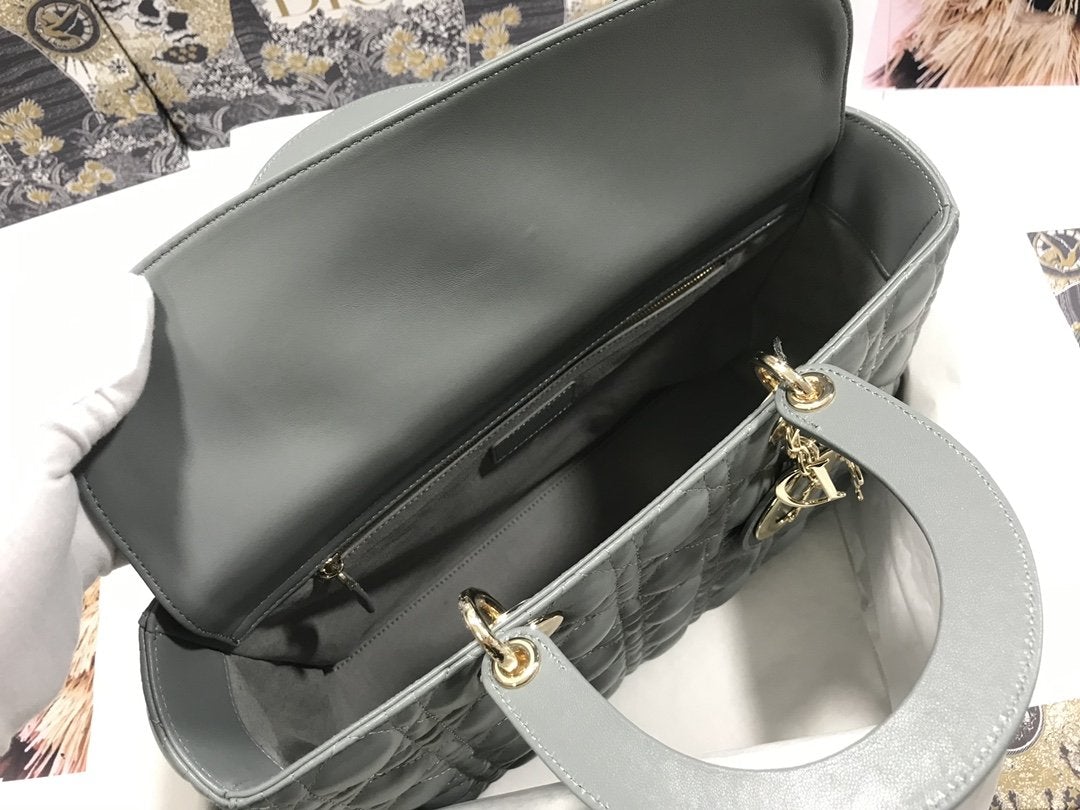 LARGE LADY BAG 32CM GRAY CANNAGE LAMBSKIN mysite