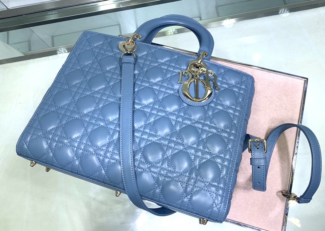 LARGE LADY BAG 32CM BLUE CANNAGE LAMBSKIN mysite