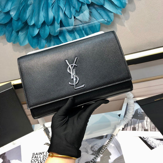 kate medium 24cm black grained calfskin silver hardware mysite