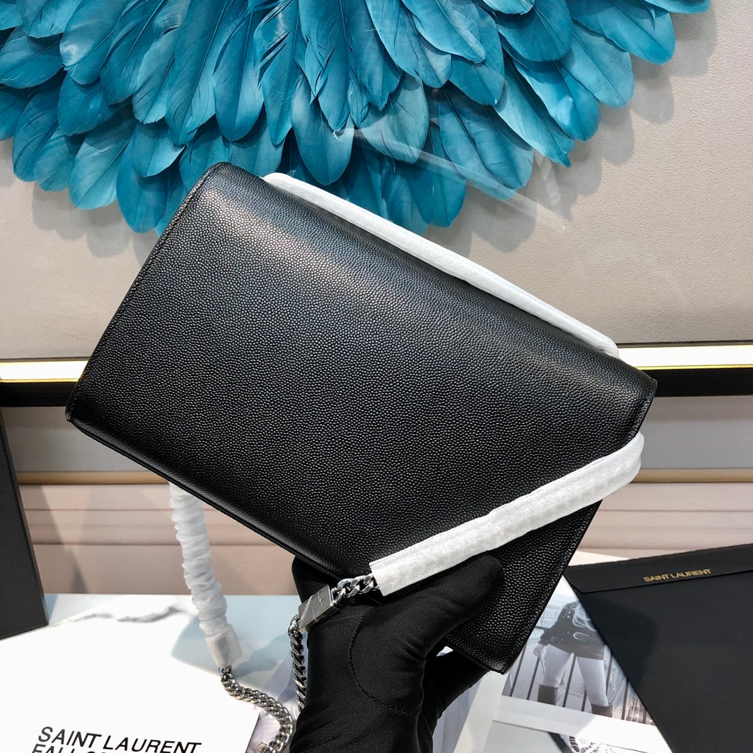 kate medium 24cm black grained calfskin silver hardware mysite
