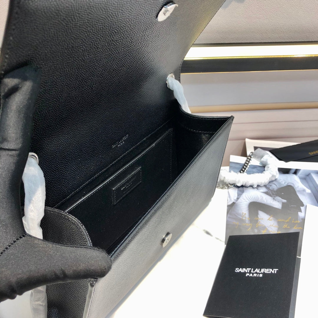 kate medium 24cm black grained calfskin silver hardware mysite