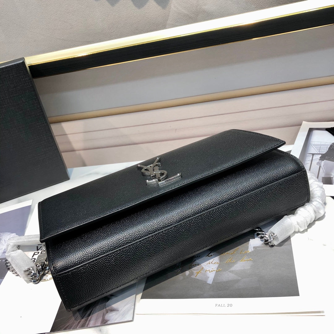 kate medium 24cm black grained calfskin silver hardware mysite