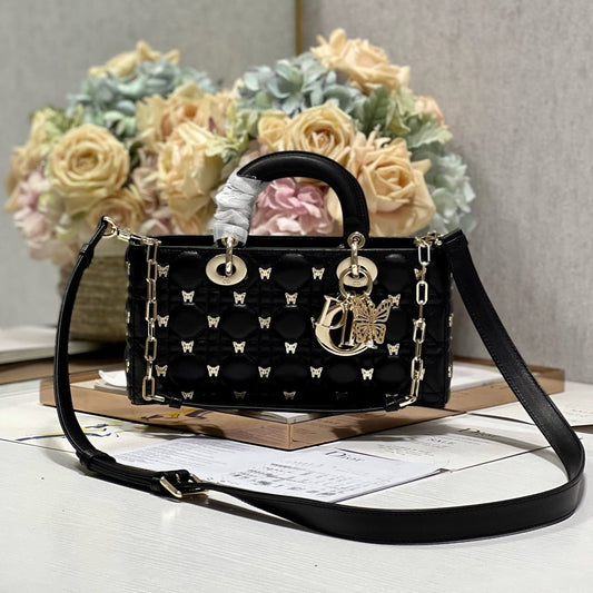 MEDIUM LADY D-JOY 26 BUTTERFLY STUD BLACK LAMBSKIN mysite