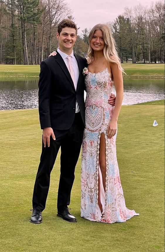 White gorgeous shiny exquisite beaded spaghetti strap sequined backless long chiffon ball gown prom dress evening gown holiday party dress gh2799s mysite